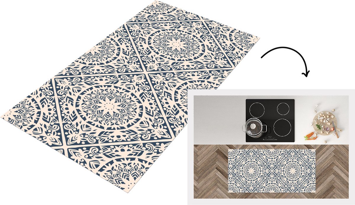 KitchenYeah Keukenloper - Loper keuken - Design - Ornament - Vintage - Retro - 120x60 cm - Keukenloper vinyl Multicolor