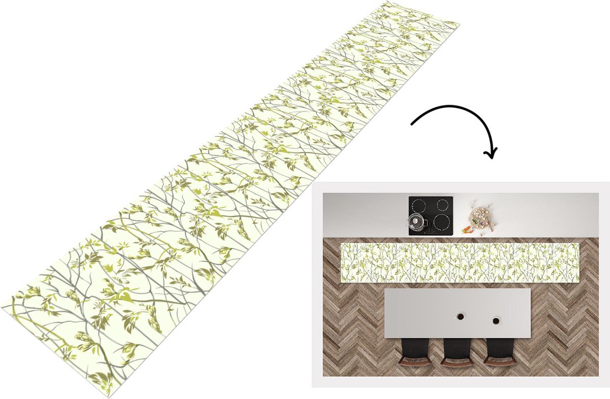 KitchenYeah Keukenloper - Loper keuken - Patroon - Jungle - Planten - 300x50 cm - Keukenloper vinyl Multicolor