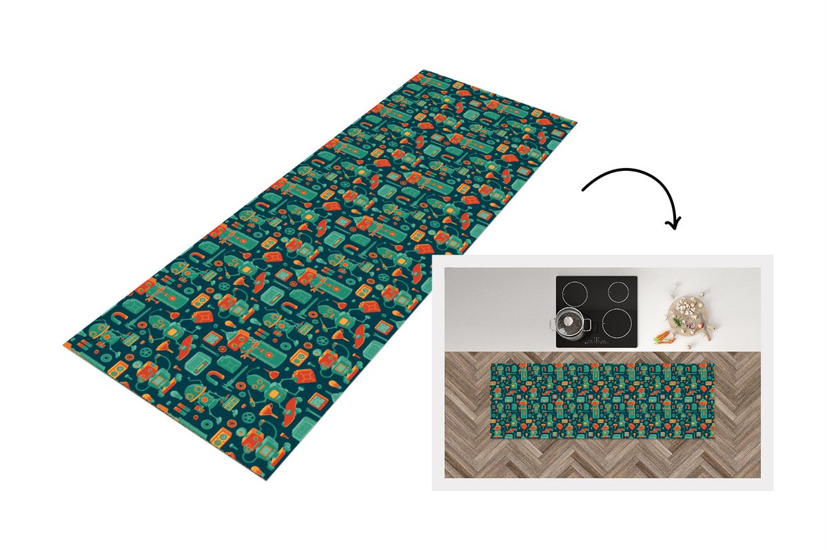 KitchenYeah Keukenloper - Loper keuken - Patroon - Robot - Skateboard - Keukenloper vinyl multicolor, foto 5
