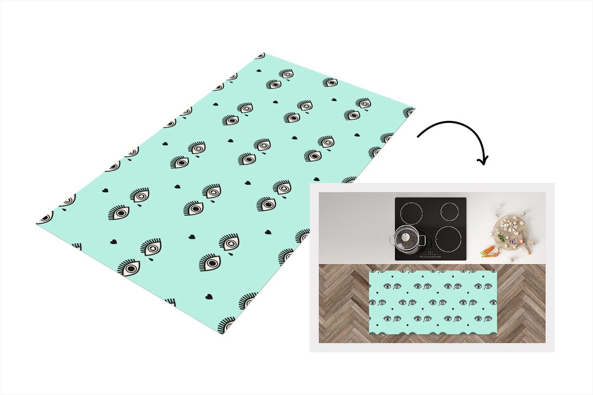 KitchenYeah Keukenloper - Loper keuken - Meisjes - Ogen - Hartjes - Patronen - 120x60 cm - Keukenloper vinyl Multicolor