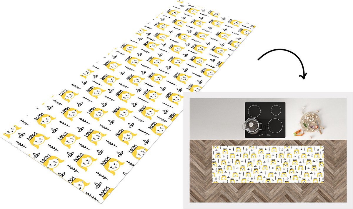 KitchenYeah Keukenloper - Loper keuken - Meisjes - Prinses - Kroon - Patronen - 180x60 cm - Keukenloper vinyl Multicolor