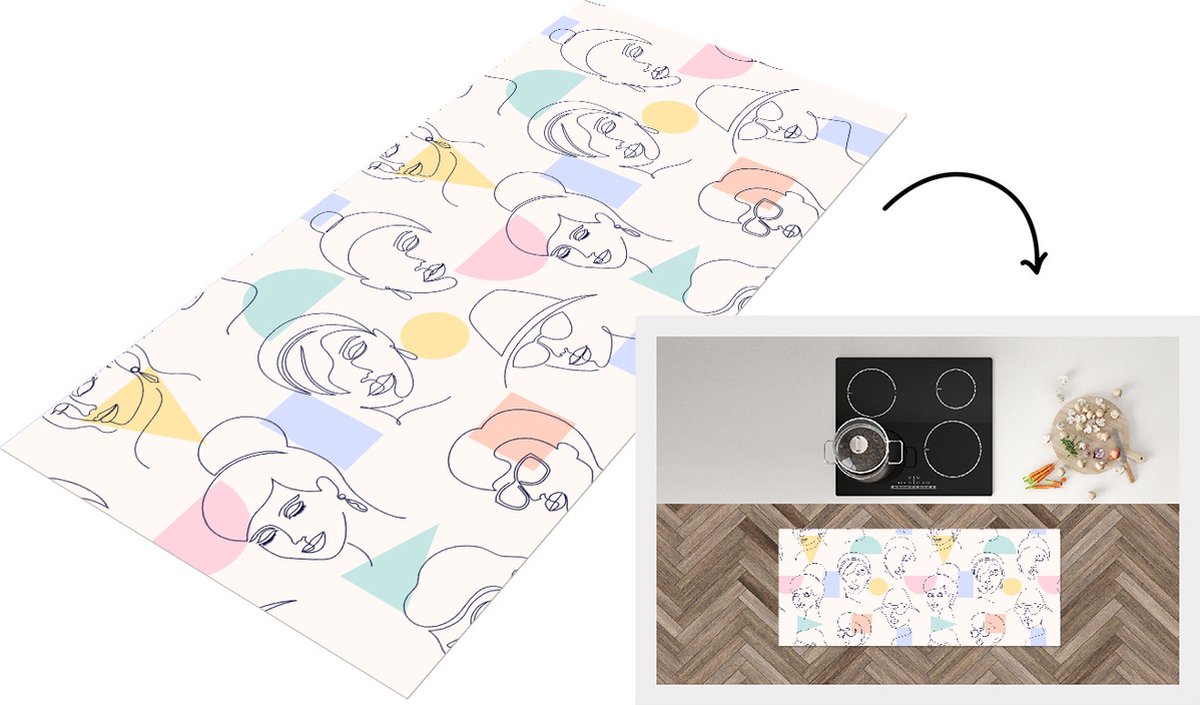 KitchenYeah Keukenloper - Loper keuken - Meisje - Vrouwen - Patronen - Pastel - Keukenloper vinyl Multicolor