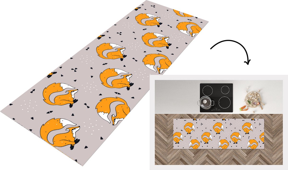 KitchenYeah Keukenloper - Loper keuken - Meiden - Vos - Dieren - Patronen - 150x50 cm - Keukenloper vinyl Multicolor