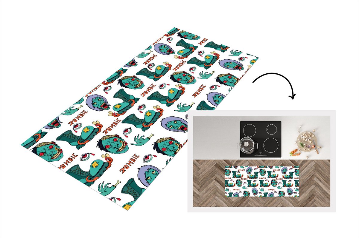 KitchenYeah Keukenloper - Loper keuken - Tiener - Zombie - Schoenen - Patronen - 120x50 cm - Keukenloper vinyl Multicolor