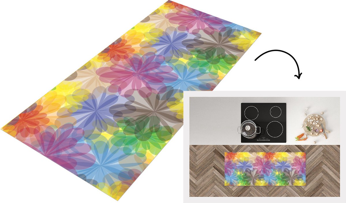 KitchenYeah Keukenloper - Loper keuken - Regenboog - Bloemen - Abstract - Patronen - 120x50 cm - Keukenloper vinyl Multicolor