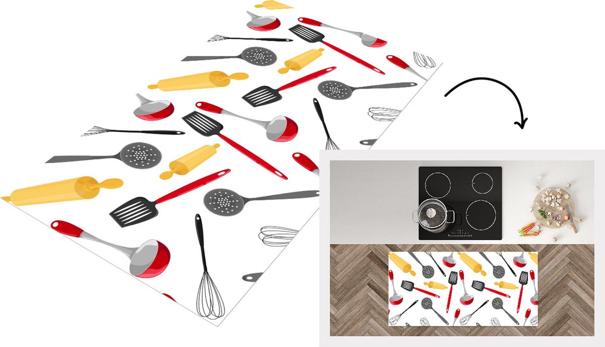 KitchenYeah Keukenloper - Loper keuken - Patronen - Keukengerei - Spatel - Deegroller - 120x60 cm - Keukenloper vinyl Multicolor