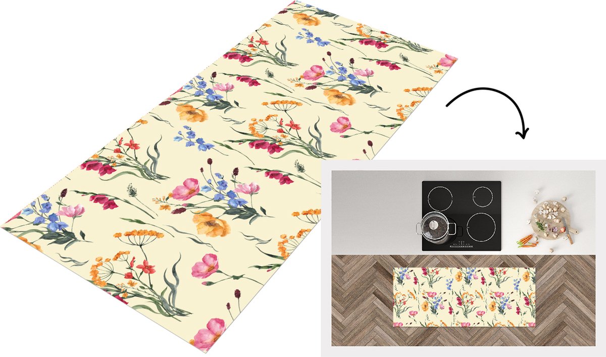 KitchenYeah Keukenloper - Loper keuken - Pasen - Patroon - Bloem - 120x50 cm - Keukenloper vinyl Multicolor