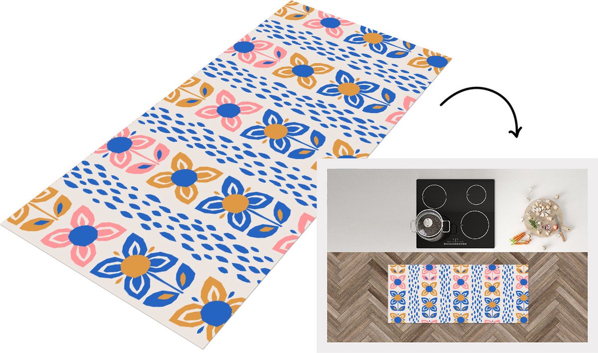 KitchenYeah Keukenloper - Loper keuken - Bloemen - Scandinavië - Patronen - Keukenloper vinyl Multicolor