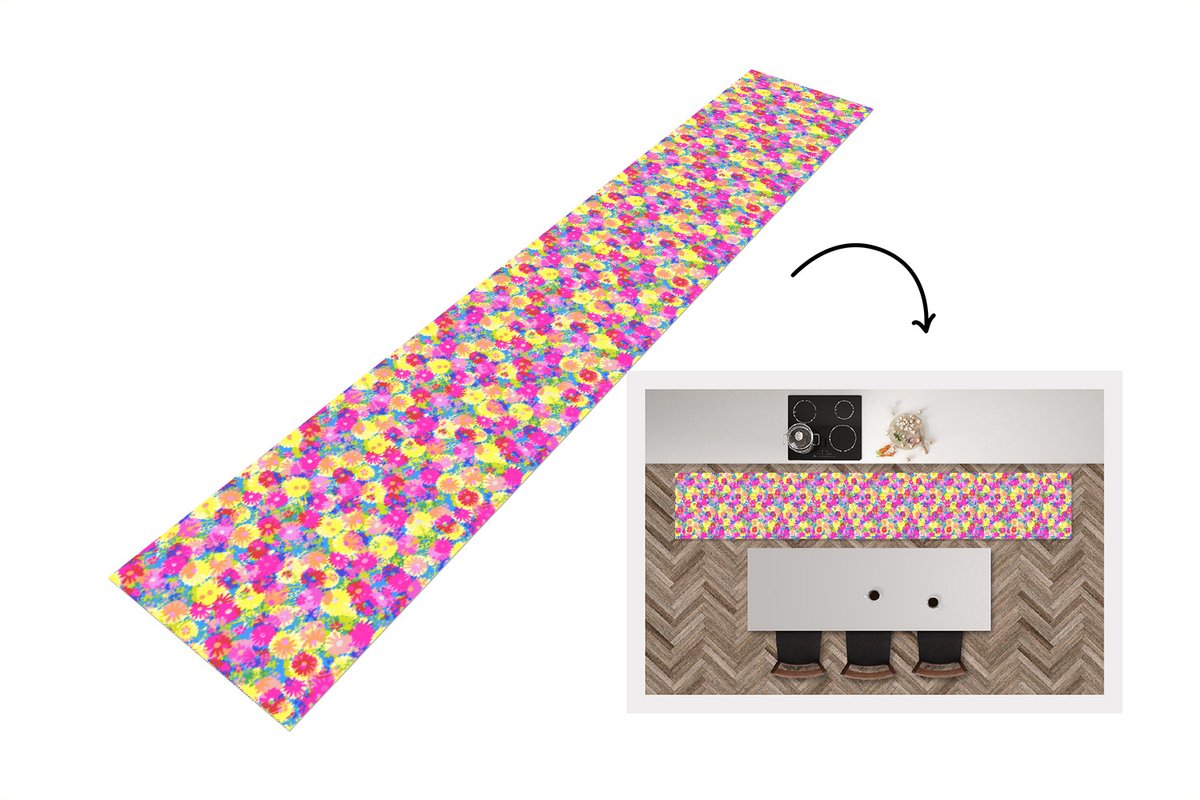 KitchenYeah Keukenloper - Loper keuken - Bloesem - Zomer - Regenboog - Bloem - Design - 300x50 cm - Keukenloper vinyl Multicolor