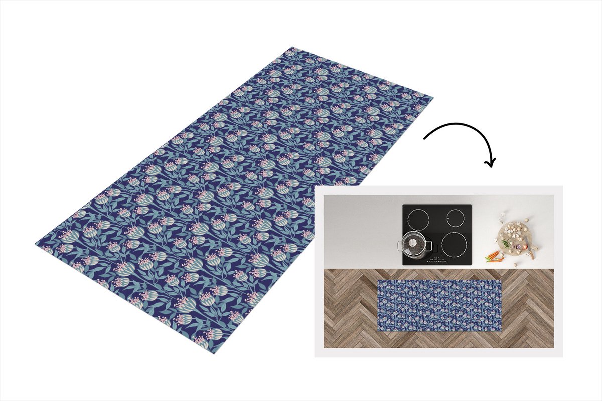 KitchenYeah Keukenloper - Loper keuken - Bloemen - Patroon - Natuur - 120x50 cm - Keukenloper vinyl Multicolor