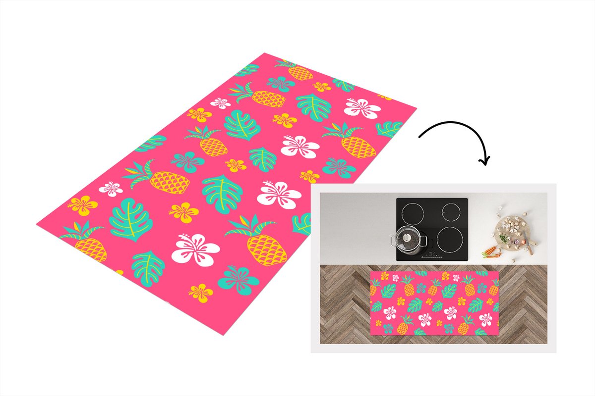 KitchenYeah Keukenloper - Loper keuken - Zomer - Patronen - Ananas - 120x60 cm - Keukenloper vinyl Multicolor
