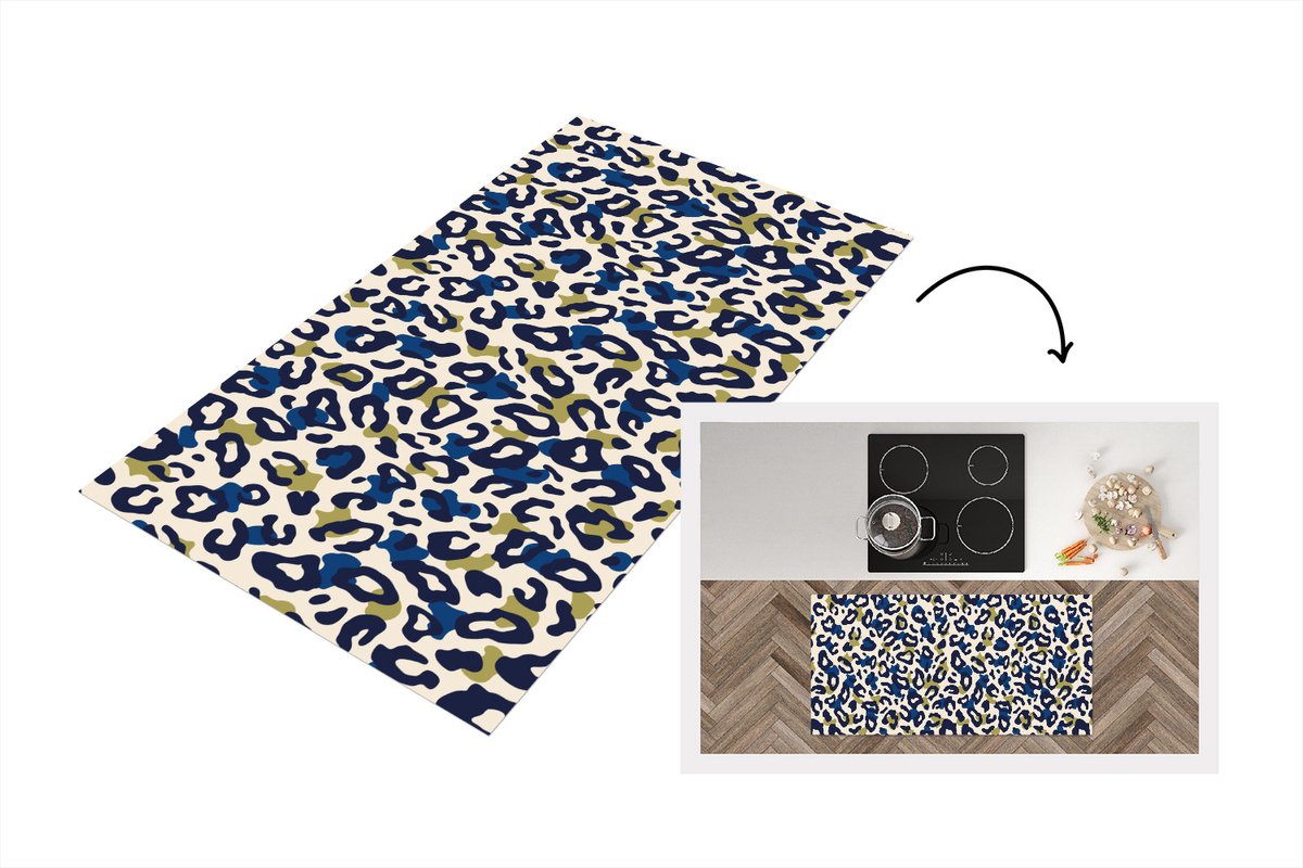 Keukenloper - Loper keuken - Panter - Design - Blauw - Groen - 120x60 cm - Keukenloper vin