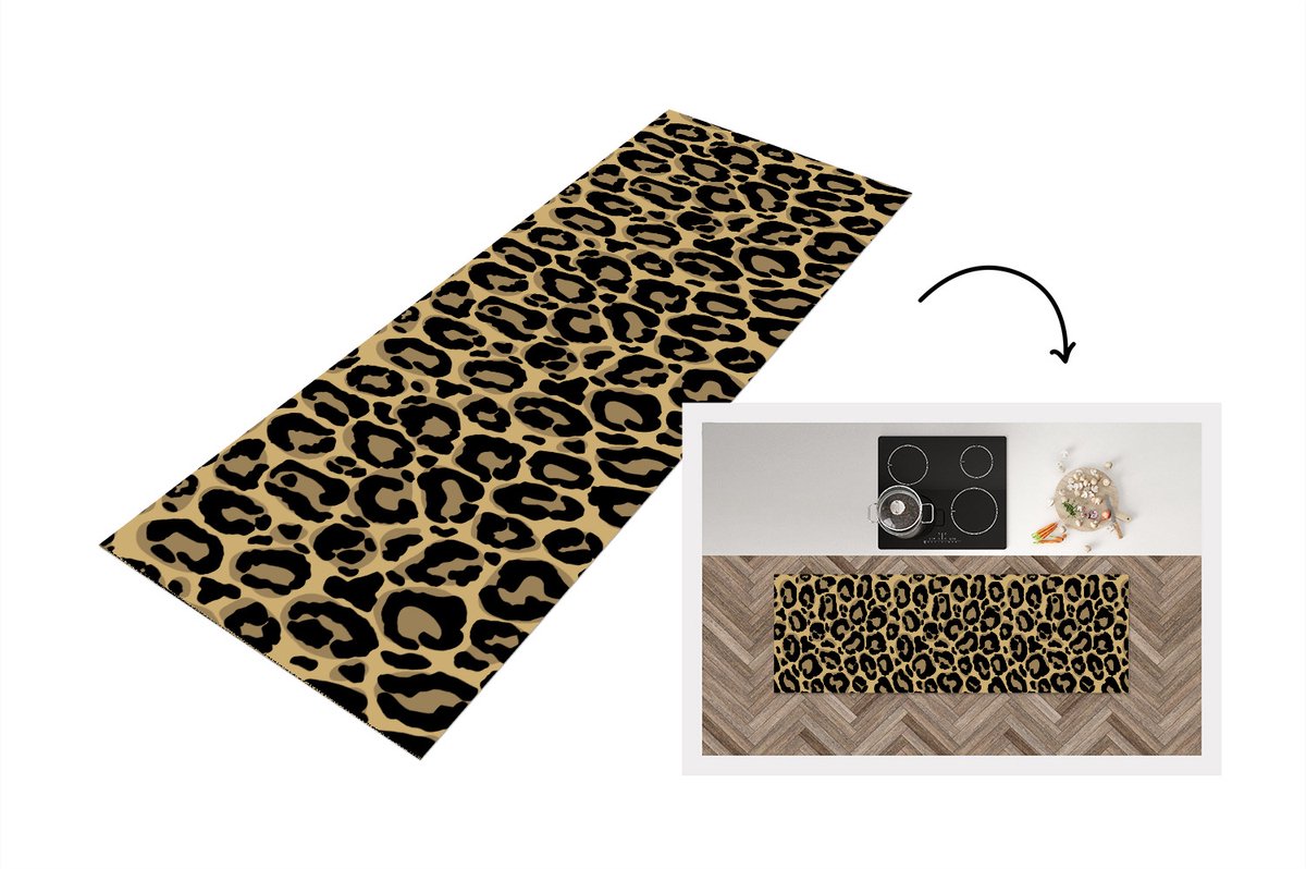 KitchenYeah Keukenloper - Loper keuken - Panterprint - Patronen - Luipaard - Patronen - 150x50 cm - Keukenloper vinyl Multicolor