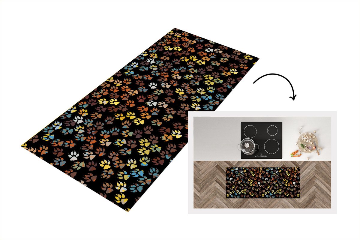 KitchenYeah Keukenloper - Loper keuken - Patronen - Honden - Poten - 120x50 cm - Keukenloper vinyl Multicolor