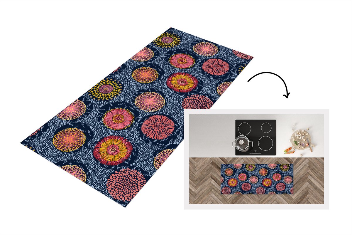 KitchenYeah Keukenloper - Loper keuken - Bloemen - Patronen - Stippen - Vintage - 120x50 cm - Keukenloper vinyl Multicolor