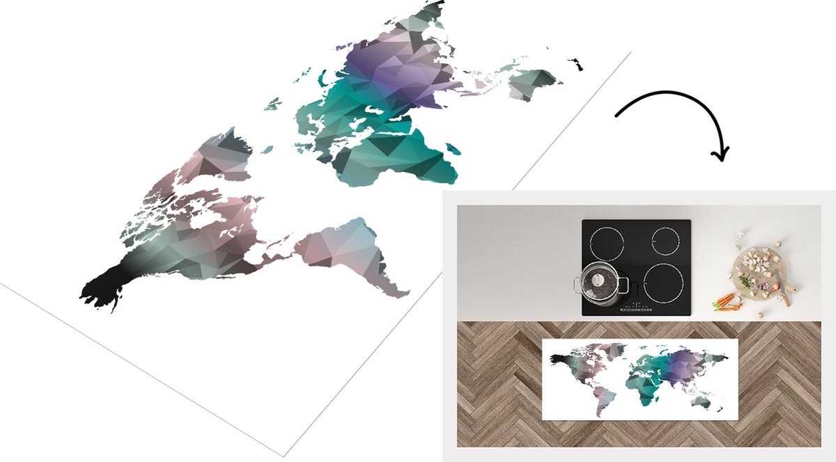 KitchenYeah Keukenloper - Loper keuken - Wereldkaart - Artistiek - Kleuren - 120x50 cm - Keukenloper vinyl Multicolor