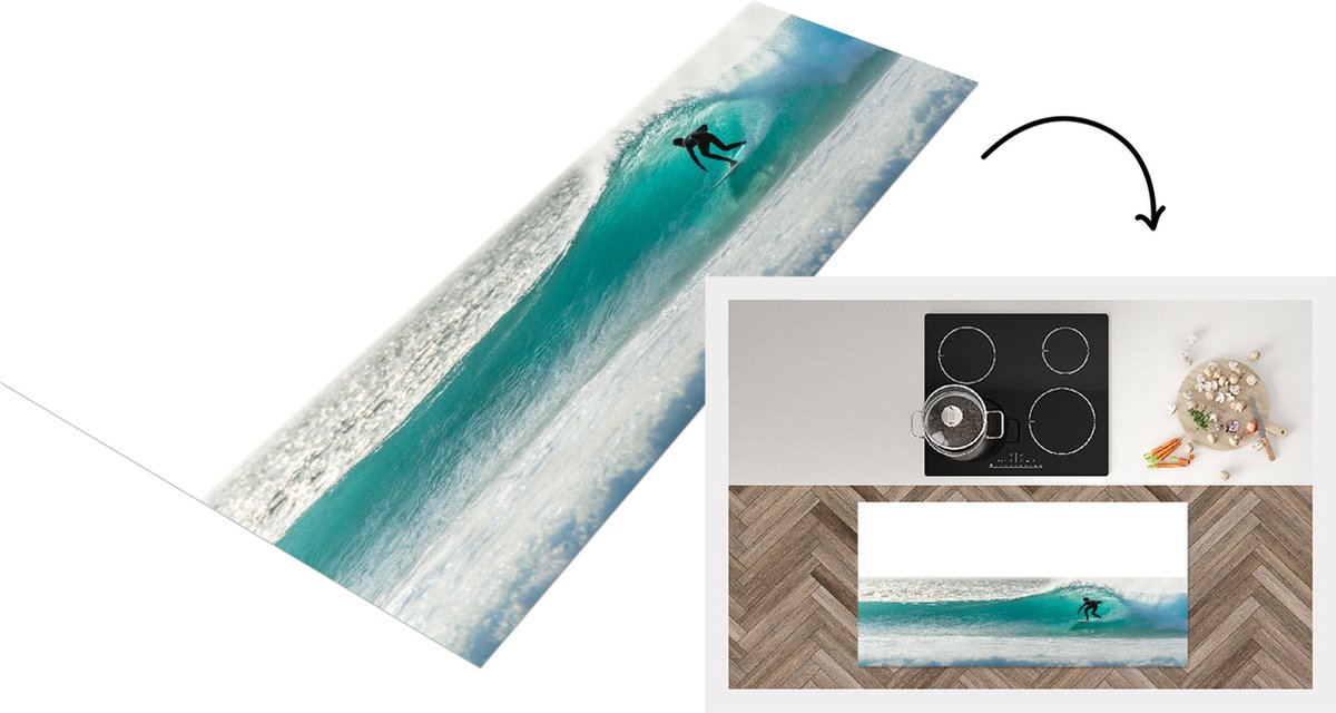 KitchenYeah Keukenloper - Loper keuken - Surfer op een doorlopende golf - Keukenloper vinyl multicolor, foto 2