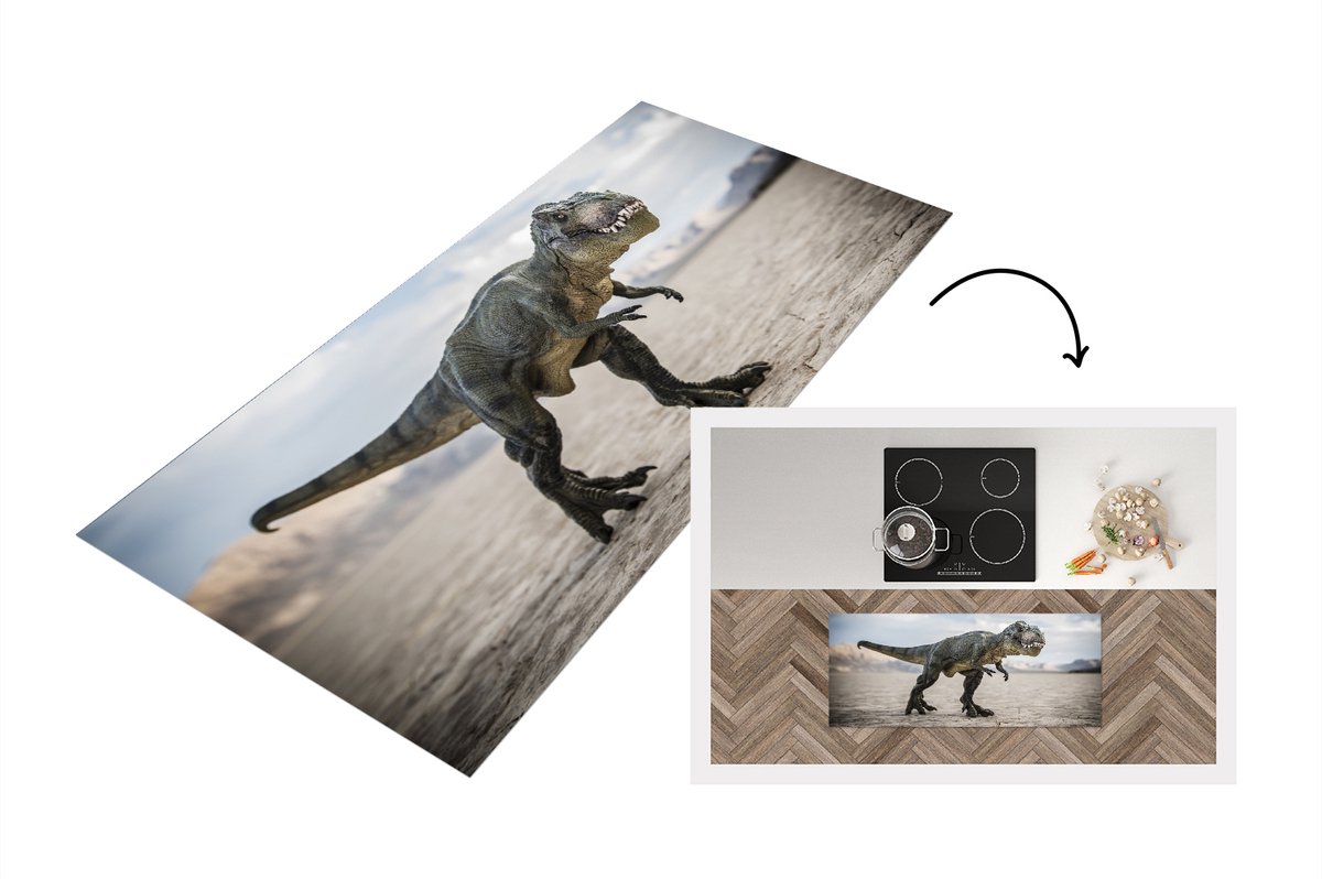 KitchenYeah Keukenloper - Loper keuken - Dinosaurus - Zand - Speelgoed - Keukenloper vinyl Multicolor