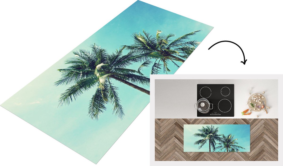 KitchenYeah Keukenloper - Loper keuken - Zomer - Palmboom - Lucht - 120x50 cm - Keukenloper vinyl Multicolor