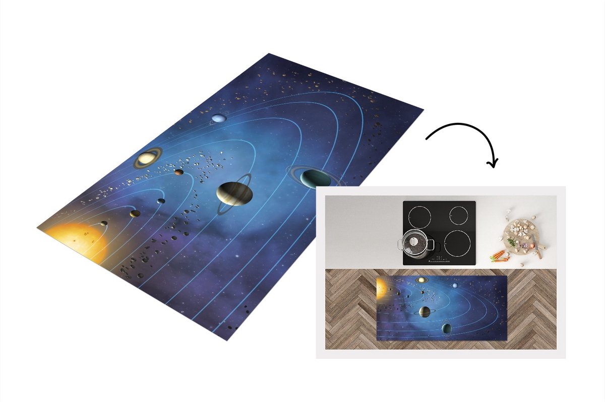 KitchenYeah Keukenloper - Loper keuken - het grote zonnestelsel - 120x60 cm - Keukenloper vinyl Multicolor