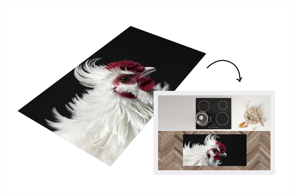 KitchenYeah Keukenloper - Loper keuken - Kip - Vogel - Zwart - 120x60 cm - Keukenloper vinyl Multicolor