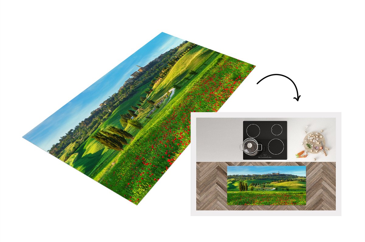 KitchenYeah Keukenloper - Loper keuken - Toscane - Landschap - Bloemen - 120x60 cm - Keukenloper vinyl Multicolor