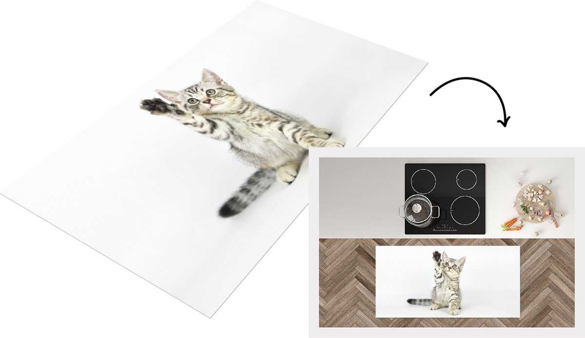 KitchenYeah Keukenloper - Loper keuken - Kitten - Poot - Wit - 120x60 cm - Keukenloper vinyl Multicolor