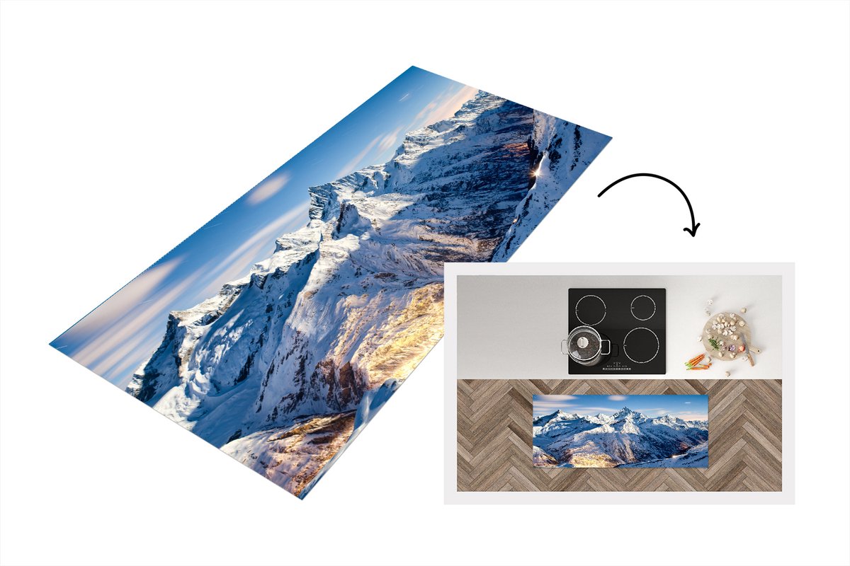 KitchenYeah Keukenloper - Loper keuken - Alpen - Berg - Sneeuw - 120x50 cm - Keukenloper vinyl Multicolor