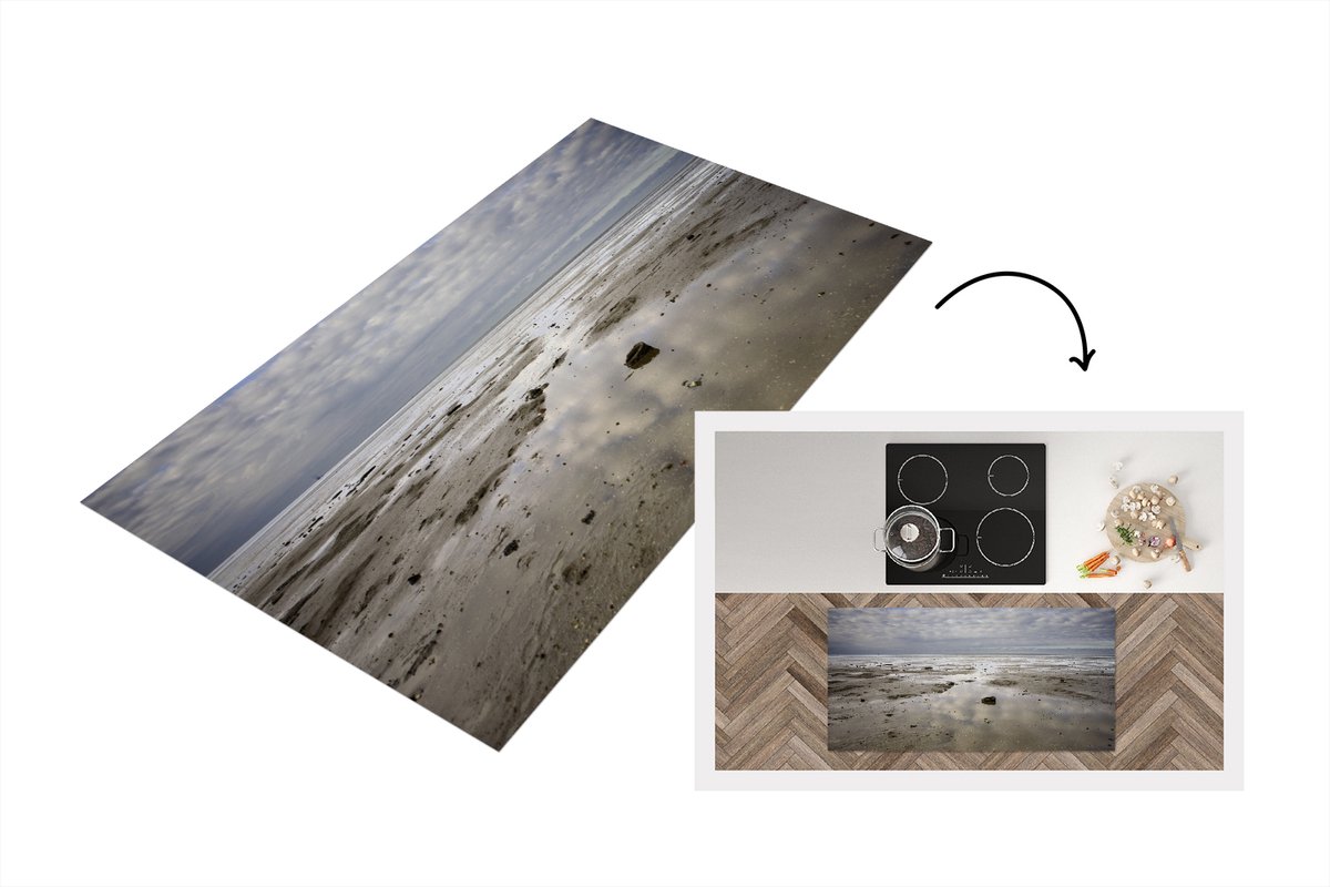 KitchenYeah Keukenloper - Loper keuken - Zand - Lucht - Waddeneilanden - 120x60 cm - Keukenloper vinyl Multicolor