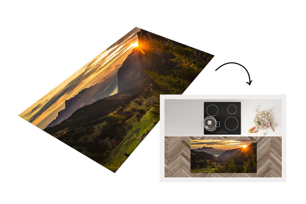 KitchenYeah Keukenloper - Loper keuken - Alpen - Berg - Zon - 120x60 cm - Keukenloper vinyl Multicolor