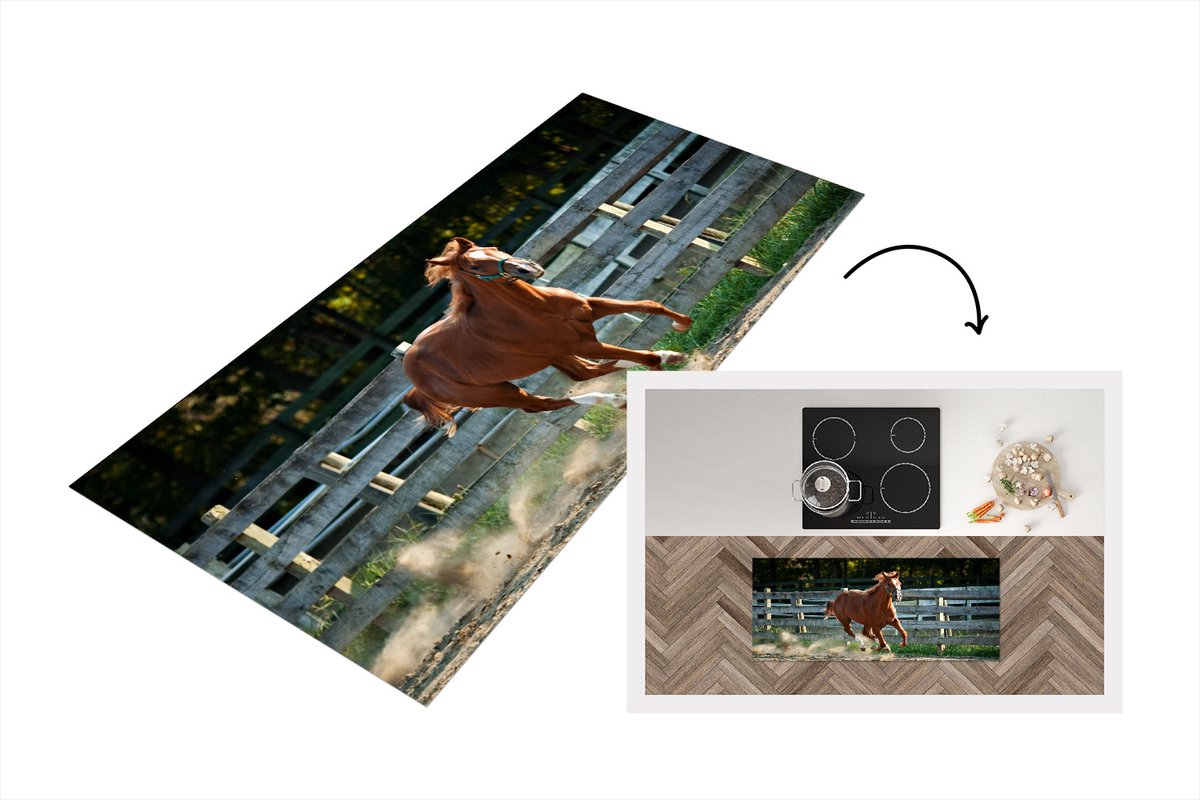 KitchenYeah Keukenloper - Loper keuken - Paard - Licht - Zand - 120x50 cm - Keukenloper vinyl Multicolor