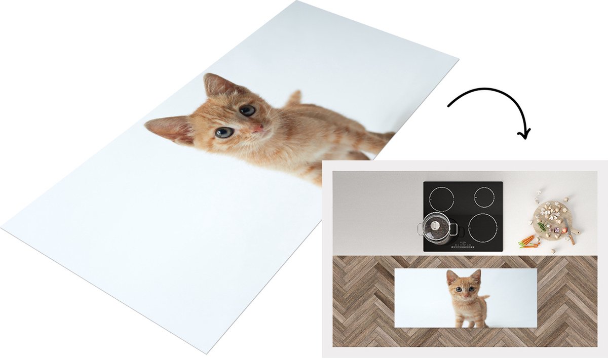 KitchenYeah Keukenloper - Loper keuken - Kat - Rood - Kitten - 120x50 cm - Keukenloper vinyl Multicolor