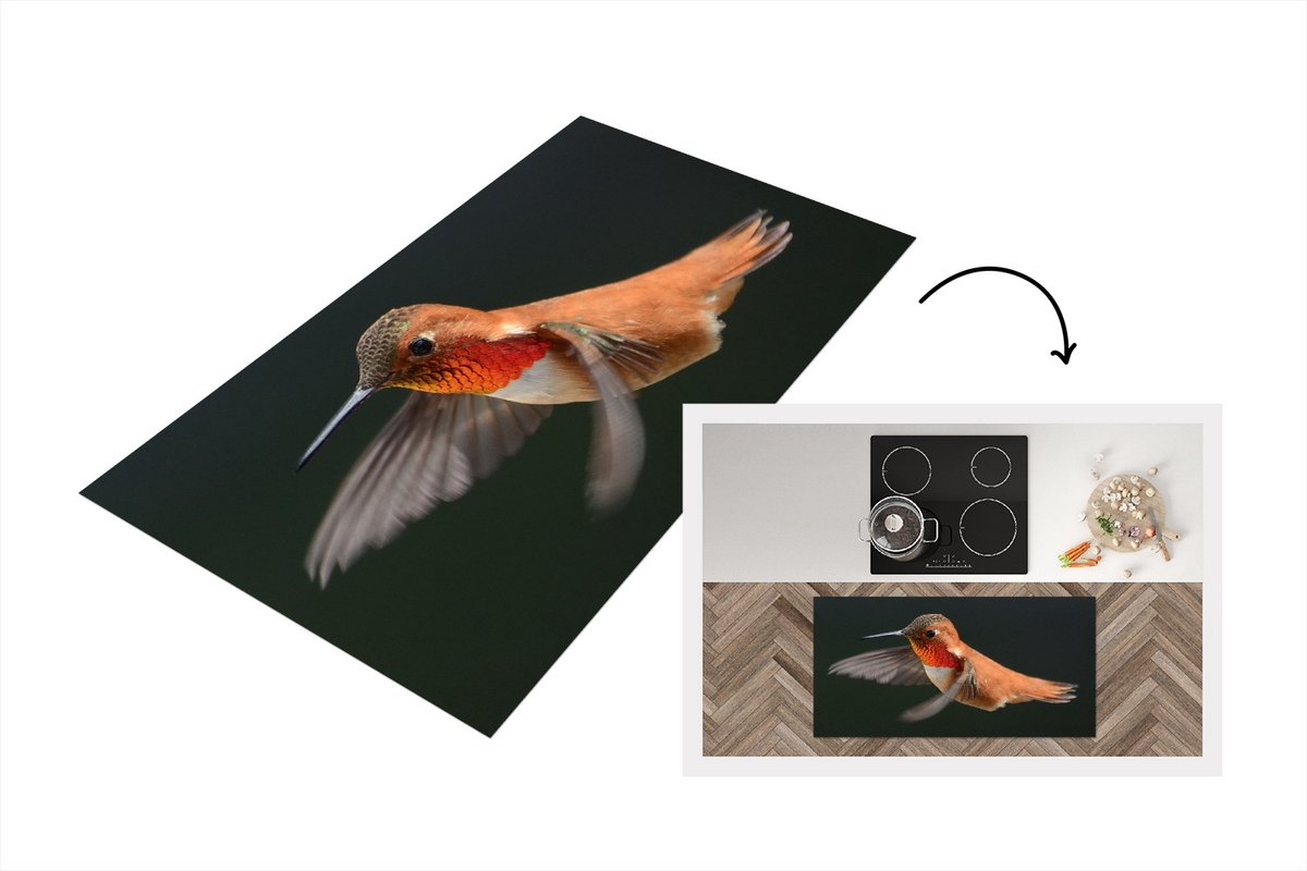 KitchenYeah Keukenloper - Loper keuken - Kolibrie - Vogel - Veren - Zwart - 120x60 cm - Keukenloper vinyl Multicolor