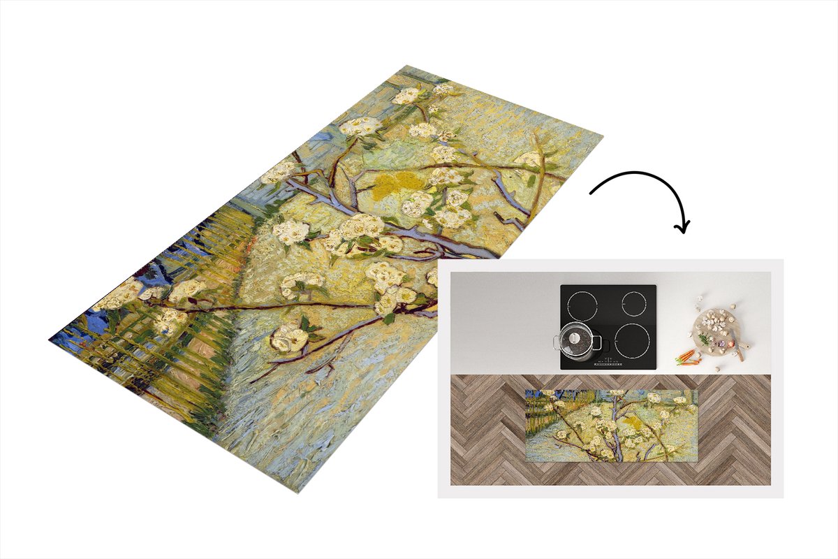 KitchenYeah Keukenloper - Loper keuken - Perenboompje in bloei - Vincent van Gogh - Keukenloper vinyl Multicolor