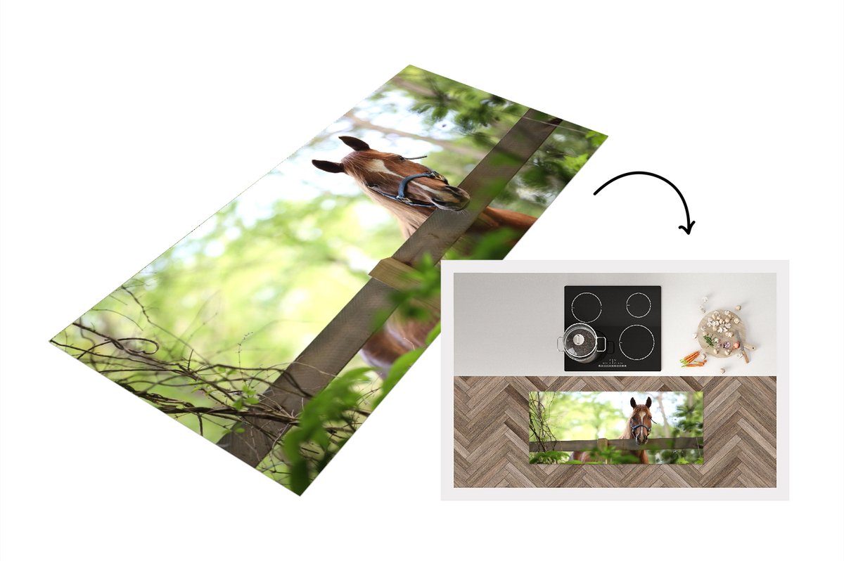 KitchenYeah Keukenloper - Loper keuken - Paard - Natuur - Hek - Keukenloper vinyl Multicolor