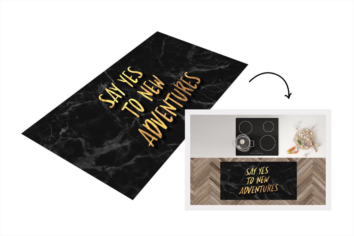 KitchenYeah Keukenloper - Loper keuken - Quotes - Avontuur - Zwart - Goud - 120x60 cm - Keukenloper vinyl Multicolor