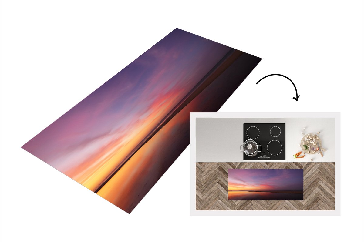 KitchenYeah Keukenloper - Loper keuken - Zee - Kleuren - Zon - 120x50 cm - Keukenloper vinyl Multicolor