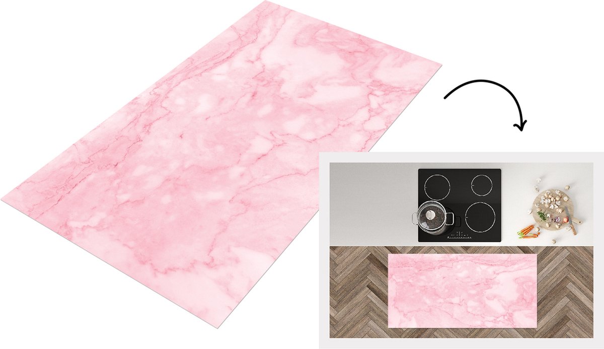 KitchenYeah Keukenloper - Loper keuken - Marmer - Roze - Textuur - Chic - 120x60 cm - Keukenloper vinyl Multicolor