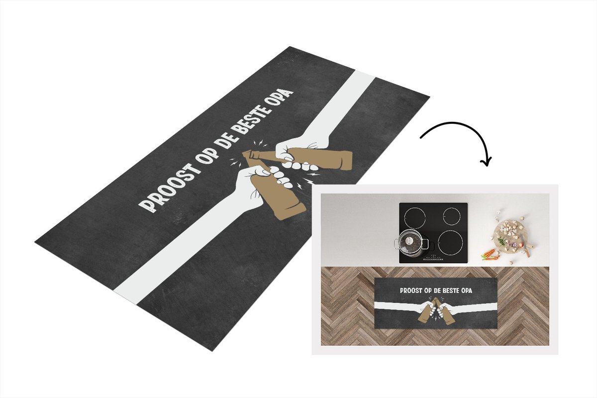 KitchenYeah Keukenloper - Loper keuken - Vaderdag kados - Opa - Proost op de beste opa - Quote - Spreuken - 120x50 cm - Keukenloper vinyl Multicolor