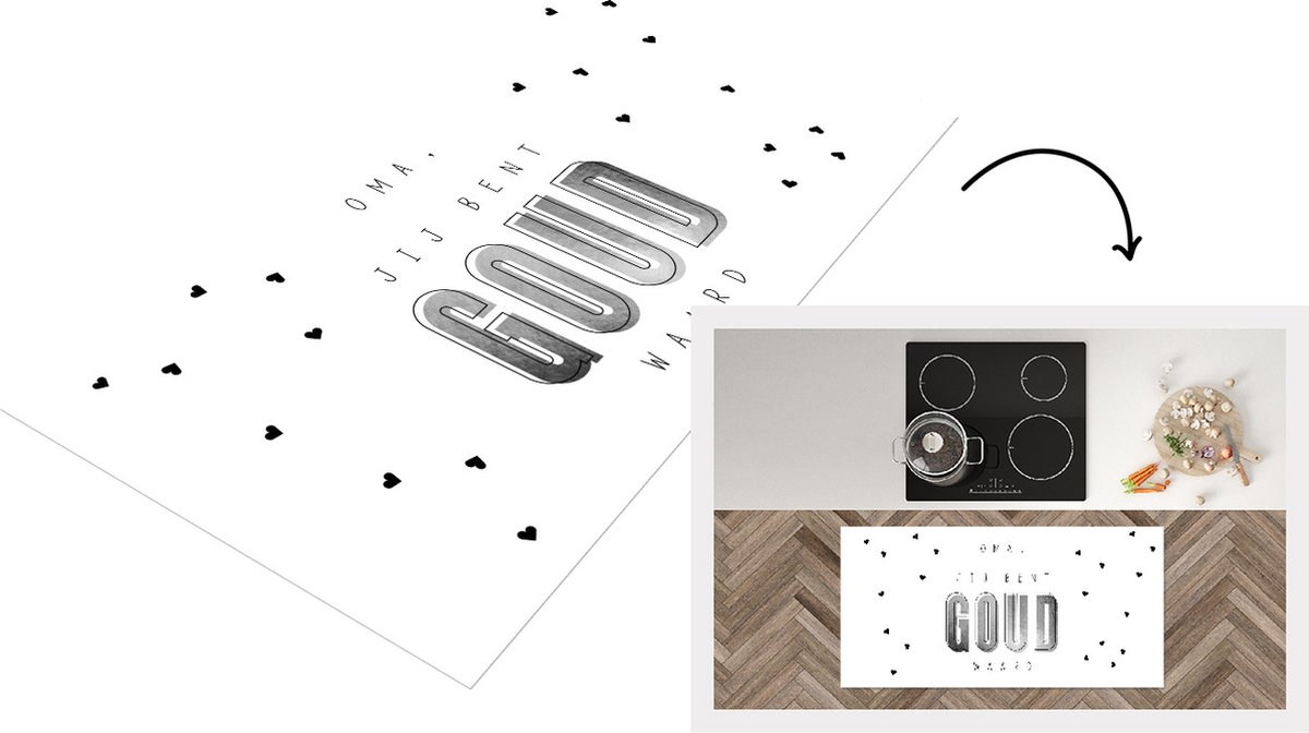 KitchenYeah Keukenloper - Loper keuken - Spreuken - Quotes Jij bent goud waard - Oma - Moederdag - zwart wit - 120x60 cm - Keukenloper vinyl Zwart; Wit