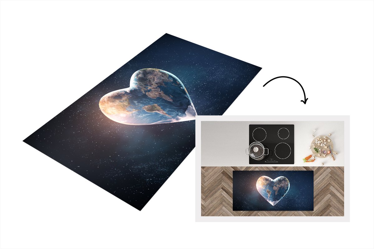 KitchenYeah Keukenloper - Loper keuken - Wereldbol - Hart - Ruimte - Keukenloper vinyl multicolor, foto 2