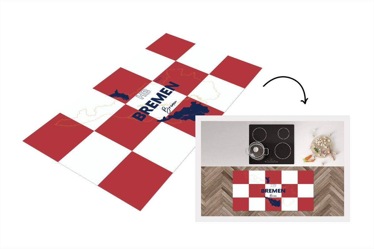 KitchenYeah Keukenloper - Loper keuken - Plattegrond - Bremen - Duitsland - Simpel - 120x60 cm - Keukenloper vinyl - Stadskaart Multicolor