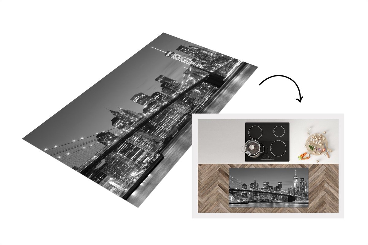 KitchenYeah Keukenloper - Loper keuken - New York - Brooklyn bridge - Zwart - Wit - 120x60 cm - Keukenloper vinyl Multicolor