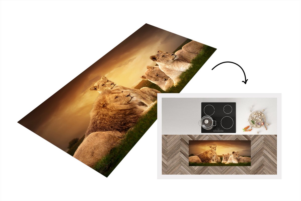 KitchenYeah Keukenloper - Loper keuken - Leeuwen - Gras - Lucht - 120x50 cm - Keukenloper vinyl Multicolor