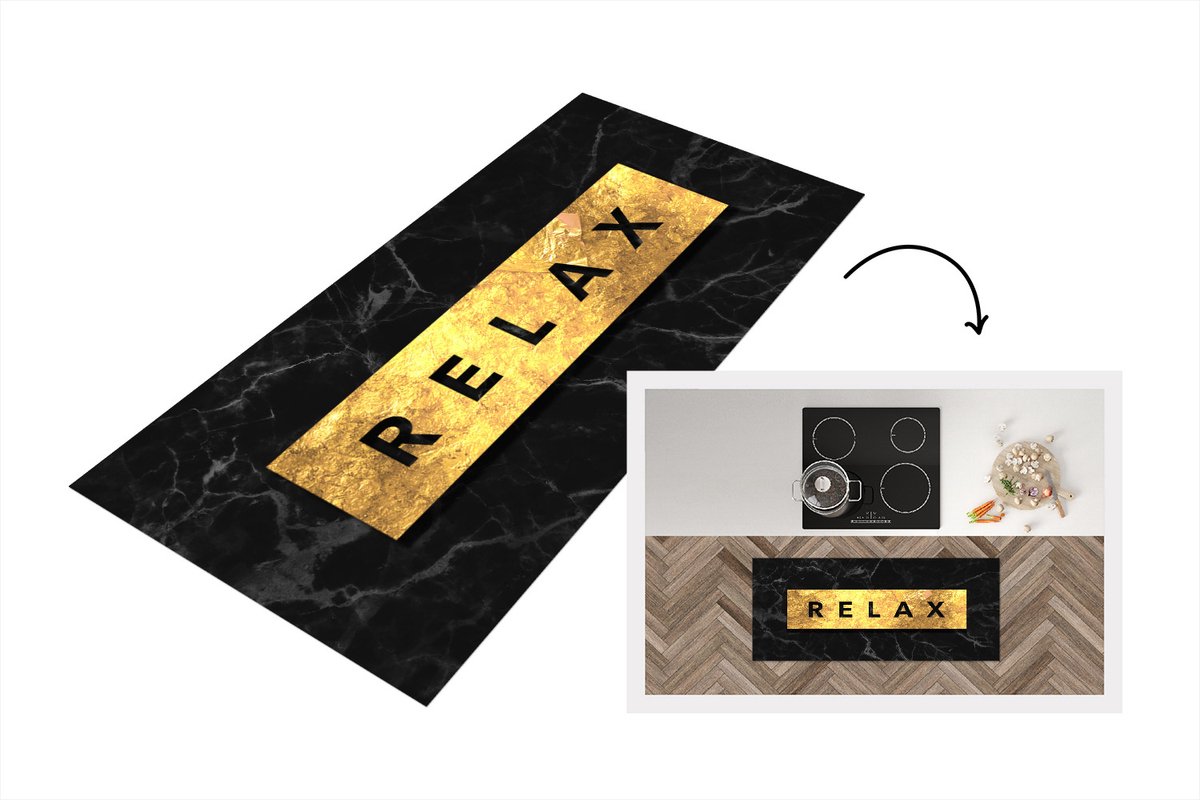 KitchenYeah Keukenloper - Loper keuken - Quotes - Relax - Goud - Marmer - Keukenloper vinyl Multicolor