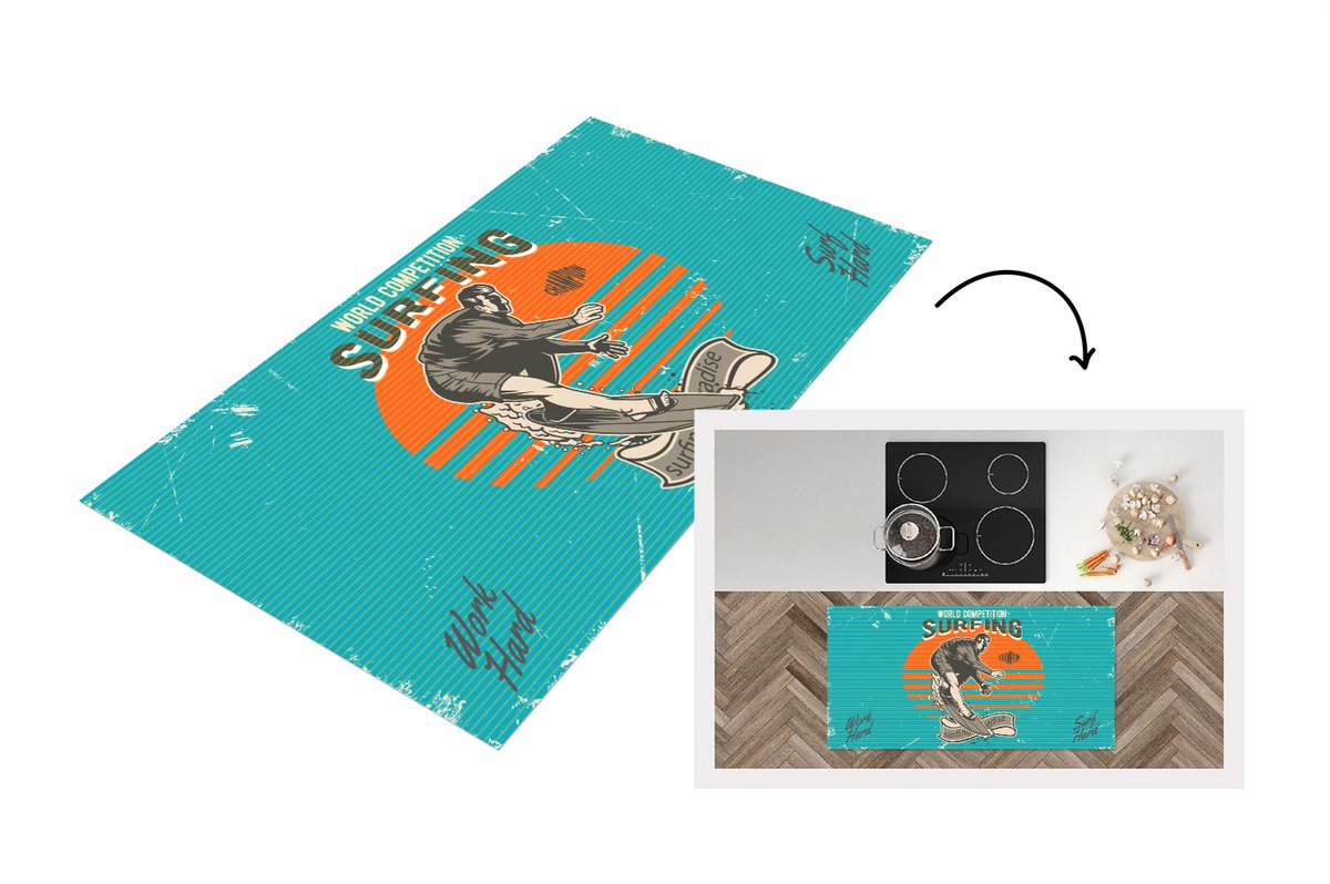 KitchenYeah Keukenloper - Loper keuken - Vintage - Surf - Surfplank - 120x60 cm - Keukenloper vinyl Multicolor