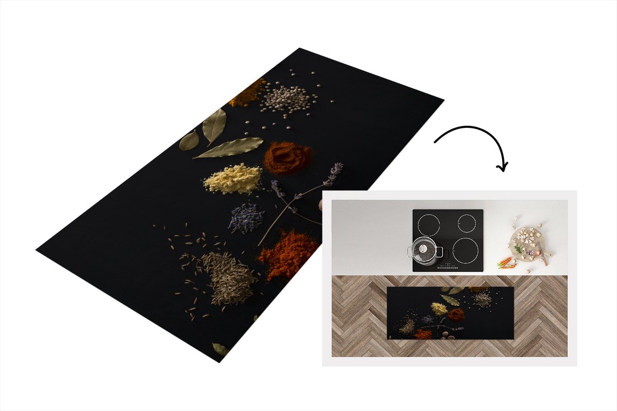 KitchenYeah Keukenloper - Loper keuken - Verschillende kruiden tegen zwarte achtergrond - 120x50 cm - Keukenloper vinyl Multicolor