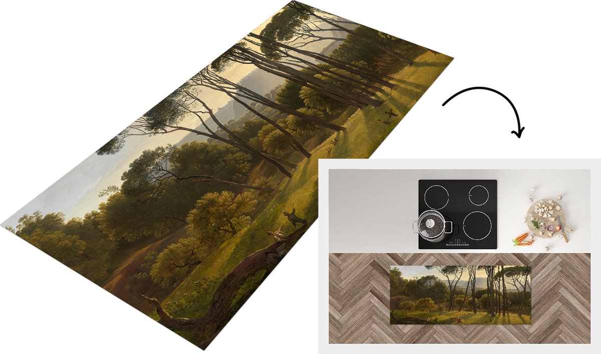 KitchenYeah Keukenloper - Loper keuken - Italiaans landschap met parasoldennen - Schilderij van Hendrik Voogd - 120x50 cm - Keukenloper vinyl Multicolor