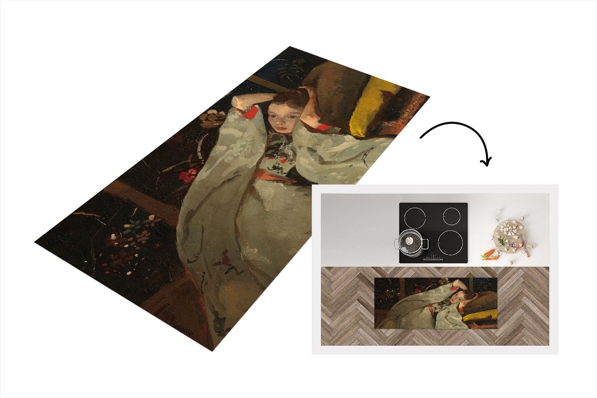 KitchenYeah Keukenloper - Loper keuken - Meisje in witte kimono - Schilderij van George Hendrik Breitner - 120x50 cm - Keukenloper vinyl Multicolor