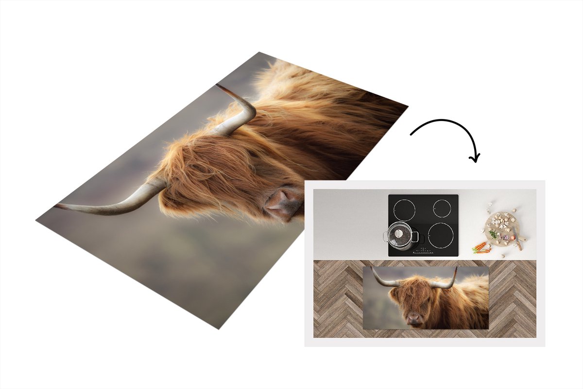 KitchenYeah Keukenloper - Loper keuken - Schotse Hooglander - Hoorns - Haar - 120x60 cm - Keukenloper vinyl Multicolor